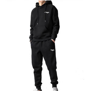 Ensemble de survêtement noir en molleton de coton vierge pour homme, personnalisable par broderie, style streetwear, comprenant un sweat à capuche épais et un pantalon de jogging, vente en gros - Product Image 4
