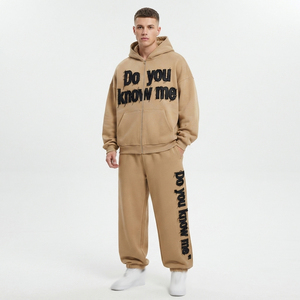 Conjunto Deportivo para Hombre con Capucha y Cordón Ajustable, Estampado y Bordado, Sudadera y Pantalones Deportivos, Corte Holgado Informal para Invierno - Product Image 1