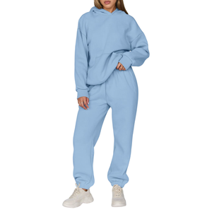 Ensemble de survêtement à capuche pour femmes, coupe ample, longueur intégrale, sweat-shirt et pantalon décontractés avec poches latérales, matière en coton respirant - Product Image 6