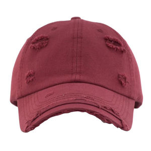 Casquette de baseball personnalisée bordeaux effet vieilli, en coton délavé et déchiré, style Dad Hat, réglable, unisexe, streetwear, pêche, cyclisme - Product Image 1