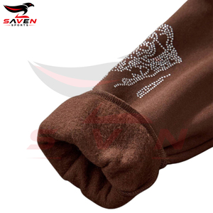 Service OEM ODM – Nouveau sweat à capuche zippé marron pour homme, coupe oversize, imprimé strass, tissu épais, effet diamant brillant, style streetwear - Product Image 3