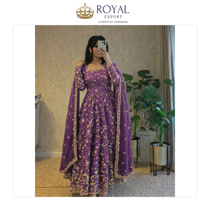 ผู้จัดจำหน่ายมืออาชีพจำหน่ายชุดอานาร์กาลีผ้าไหมแฟนดี้คุณภาพสูงพร้อมลูกไม้แฟนซีและกางเกงผ้าฝ้ายไมโครเนื้อหนา - Product Image 4