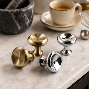 Elegant Round Brass Chrome Cabinet <b>Knob</b> Vintage Dresser <b>Drawer</b> Pull Kitchen Cupboard Furniture Door Hardware - Product Image 1