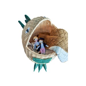 Handmade Natural Rattan Dinosaur Storage <b>Basket</b> <b>with</b> <b>Lid</b> for Kids Toy Organizer and Nursery Room Decoration - Product Image 3