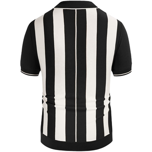 เสื้อโปโลผู้ชายแขนสั้นลายทาง ทรงปกติ สวมใส่สบาย ดีไซน์ลายขาวดำ - Product Image 1