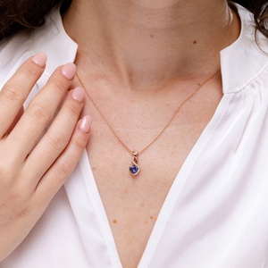 Top Quality Wedding Anniversary Party Wear <b>Pendant</b> 14K <b>Gold</b> Heart Natural Tanzanite Infinity Shape <b>Pendant</b> With Diamond Accents - Product Image 4