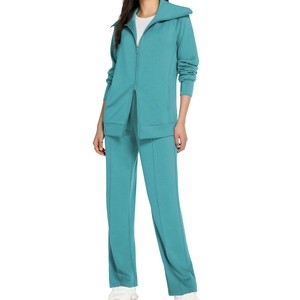 Ensemble de survêtement bordeaux pour femme, couleur unie, manches longues, fermeture éclair, coupe décontractée, respirant, 100 % polyester, idéal pour l'automne - Product Image 6
