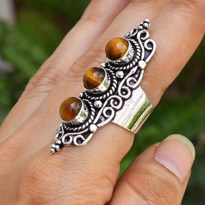 Bague en pierre œil de tigre naturelle, faite à la main, en argent 925, bijou en pierre précieuse pour elle - Product Image 4