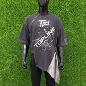 เสื้อยืดคอกลมแขนสั้นสีเทาสำหรับผู้ชาย พิมพ์ลายโลโก้ด้านหลังด้วยเทคนิค Heat-Transfer แห้งเร็ว ดีไซน์เนอร์ - Product Image 1