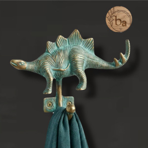 Crochet mural auto-adhésif en fonte et laiton, motif dinosaure bleu, style vintage, durable et écologique, pour la décoration de perles - Product Image 1
