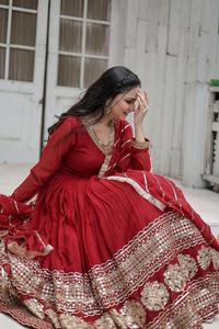 ชุดเดรส Anarkali พิมพ์ลายดิจิตอลลายดอกไม้  ยาวคลุมเท้า สำหรับงานแต่งงาน งาน Diwali งานปาร์ตี้  ตกแต่งด้วยลูกไม้ พร้อมผ้าคลุมไหล่สำหรับผู้หญิง ป้องกันแสงแดด - Product Image 2