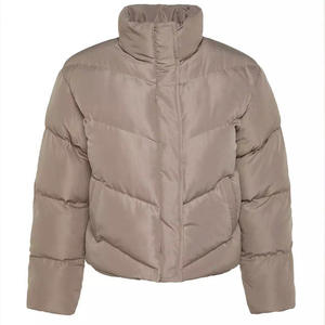 Chaqueta Acolchada Unisex Beige con Cuello Alto, Cierre de Cremallera, Resistente al Viento, Estilo Casual, Corta, para Invierno - Product Image 1