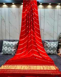 Auténtico Sari Rajastaní de Seda Gajji Pura Multicolor Leheriya, Prenda Étnica de Seda Suave - Product Image 2