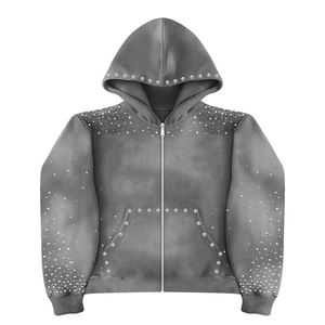 OEM 2026 New Arrival Custom Logo High Quality Heavyweight Rhinestone French Terry 400gsm Sun Faded Zip up <b>Hoodie</b> - Product Image 6