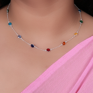 Collier en argent sterling 925 massif avec pierres précieuses arc-en-ciel, collier coloré tendance pour femme de bureau, cadeau, usage quotidien, bijoux de mariage - Product Image 3