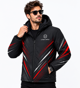 Veste d'hiver à capuche pour homme personnalisée, impression graphique sublimée, imperméable, coupe-vent, rembourrée, manteau chaud d'extérieur, fermeture éclair intégrale, veste décontractée - Product Image 1