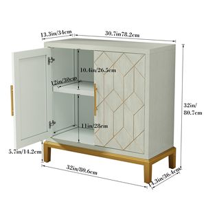 Modern 2-Door Wooden Storage Cabinet Gold Hardware <b>Sideboard</b> for Living Dining or Kitchen Accent Buffet - Product Image 3