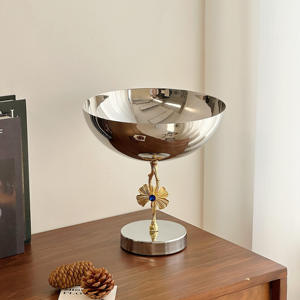 Luxury Silver Pedestal Serving Bowl Gold Ginkgo Leaf Blue <b>Crystal</b> Stem Elegant Metal Footed Compote Chalice Home Decor - Product Image 3