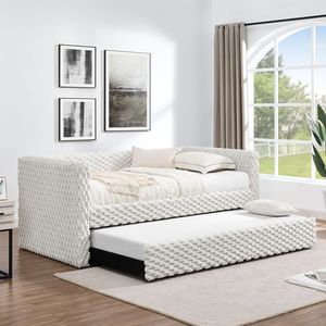 Sofá cama tapizado de tela de pana a cuadros tamaño doble Beige-86 \ "X 43,5 \" X 34 \ "parte inferior se saca para formar una cama - Product Image 1