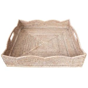 Handmade Woven Plant Fiber Rectangular Decorative Tray With Handles Bohemian Style Bamboo Rattan Craft For <b>Home</b> Decoration - Product Image 1