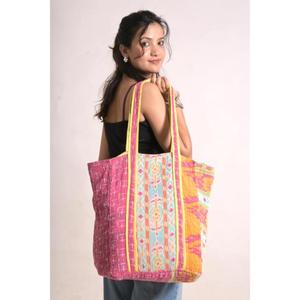 Sac fourre-tout Kantha en coton fait main, sac de courses vintage, sac à bandoulière bohème réutilisable, sac de marché écologique, été automne ouvert - Product Image 1