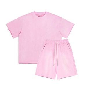 Ensembles de shorts d'été pour hommes en gros – Survêtements de sport en coton, ensemble t-shirt et short délavé au soleil avec impression personnalisée pour hommes - Product Image 4