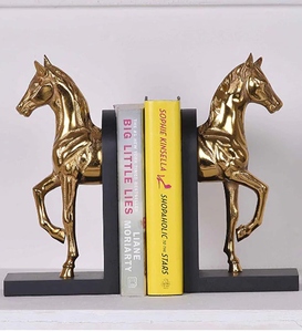 Latest design Trotting horse bookends gold plated cast aluminium marble base metal bookend set decorative horse book holder mode - Product Image 2