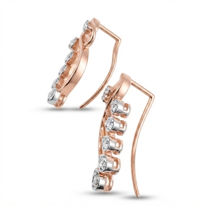 9K <b>Rose</b> Gold Round Brilliant Cut Diamond Drop Earrings | IGI Certified Lab Grown Diamonds for Wedding Party & Gift - Product Image 3