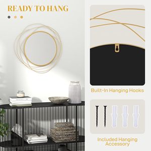 Specchio Decorativo da Parete in Metallo Dorato Stile Tradizionale 65 cm, Decorazione Moderna Circolare per Soggiorno, Camera da Letto, Sala da Pranzo, Uso Domestico - Product Image 5