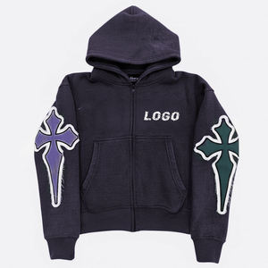 Sudadera con capucha de invierno para hombre, de algodón 100% de alto gramaje, ecológica, de corte regular, con cremallera, con logo personalizado de lujo, estilo urbano OEM - Product Image 3