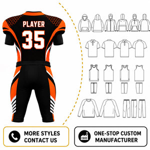 Uniforme de football américain personnalisé sublimé, maillot à col en V pour homme, pantalon noir, orange, blanc, respirant, ajusté, manches courtes - Product Image 4