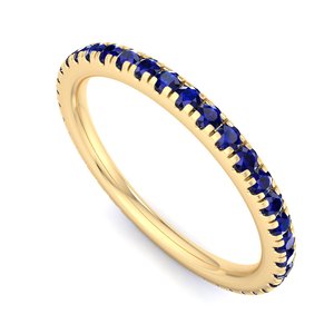 Anillo de lujo en oro rosa con zafiro azul, corte brillante redondo, banda eterna apilable, joyería de moda de alto brillo para mujer, regalo. - Product Image 3