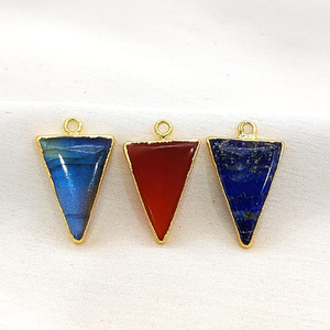 Pendentif en opale bleue plaqué or, forme triangulaire, opale bleue naturelle 20x15mm, fait main, pour la fabrication de bijoux, connecteur en tranche - Product Image 5