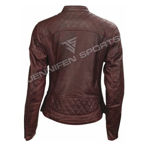 Modèles phares Hiver Veste de moto pour femme en cuir de vachette véritable avec fermeture éclair et boutons, Tendance - Product Image 4