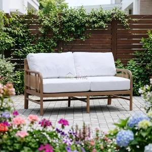 Bale Living Contemporary Outdoor <b>Garden</b> Sofa <b>Set</b> Wood Frame White Cushions Waterproof Quick-Dry Cushions Lisbon Model Patio - Product Image 2