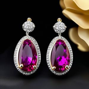 Pendientes de Venta caliente Turmalina Piedras preciosas 925 Plata de Ley 18K Chapado en oro para mujer Pendiente - Product Image 4