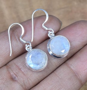 Pendiente colgante de plata de ley 925 auténtica piedra lunar arcoíris Natural redondo de 10mm corte facetado sólido de Plata de Ley 925 para mujer - Product Image 6