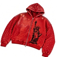 Sweat à capuche surdimensionné personnalisé avec impression graphique et strass, 100% coton, tissu doux, style vintage, unisexe.