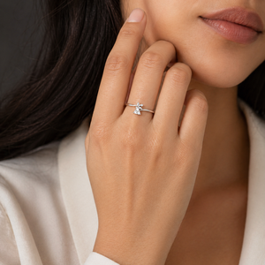 925 Sterling <b>Silver</b> Women's <b>Solitaire</b> Flower Heart <b>Ring</b> with Cubic Zirconia Minimalist Romantic High Polish Finish Wedding Party - Product Image 5