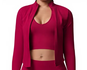 Conjunto de yoga de 3 piezas sin costuras con top corto, leggings y chaqueta de color sólido, de cintura alta y largo completo, ropa deportiva para entrenamiento físico. - Product Image 2
