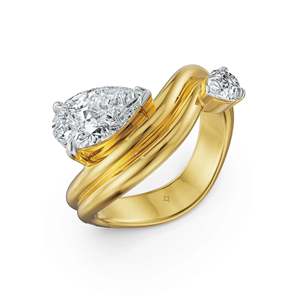 Bague en moissanite bicolore en forme de goutte pour femme, bague en argent à design ouvert avec pierres taillées en poire, bijoux de mode - Product Image 6