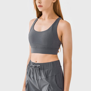 Soutien-gorge de sport sans armatures pour femme, couleur unie, dos nageur, bonnet intégral, tricoté, respirant, toutes saisons, lavable en machine - Product Image 2