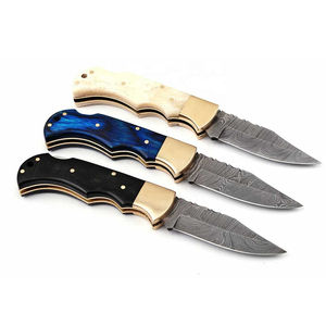 High Quality Industrial Grade Damascus Steel Pocket Knife Custom Handmade Folding Knife Pakka Wood Handle Camping with Sheath - Product Image 2