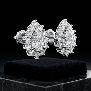 Hot Sale 0.50ct <b>Light</b> Wt Pear Cut <b>Cluster</b> Halo Stud Diamond Earrings Round Lab Grown Vintage Halo Women's Daily Wear Earrings - Product Image 2