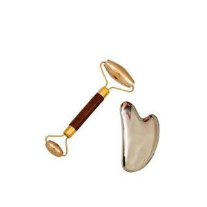 Set de Rodillo Kansa y Gua Sha de Bronce Ayurvédico Senoras para una Piel Radiante - Herramienta de Masaje Facial y Desintoxicación con Masajeador de Jade - Product Image 1