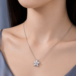 Pendentif floral en or blanc 14 carats avec moissanite pour femme, collier à cinq pierres de forme marquise et poire, 0,95 CTW - Product Image 6