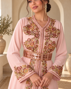 Robe longue de luxe en velours <span class=keywords><strong>rose</strong></span> poudré et prune, col en V, manches longues, ourlet évasé, coupe ample, avec <span class=keywords><strong>ceinture</strong></span> or <span class=keywords><strong>rose</strong></span>, pour femme, idéale pour les soirées - Product Image 6