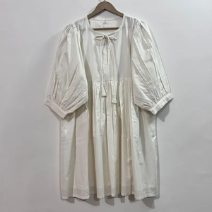 Vestido Midi Informal para Mujer, 100% Algodón Tejido, Estampado Floral Liso, Estilo Cottagecore, Manga Corta, Cintura Imperio, Corte Babydoll, Talla Grande - Product Image 1