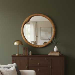 Modern Oval Solid Wood <b>Wall</b> Mirror Elegant Curved Timber Frame Mirror <b>Large</b> Bathroom Vanity Mirror Aesthetic Living Room Item HD - Product Image 1