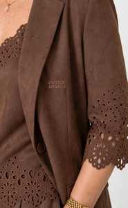 Ensemble blazer et short marron pour femme, découpé au laser, 2 pièces, style bureau - Product Image 5